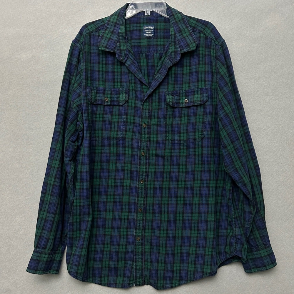Faded Glory Men 2XLT Flannel Shirt Blue Green Plaid Gorpcore Rugged VTG